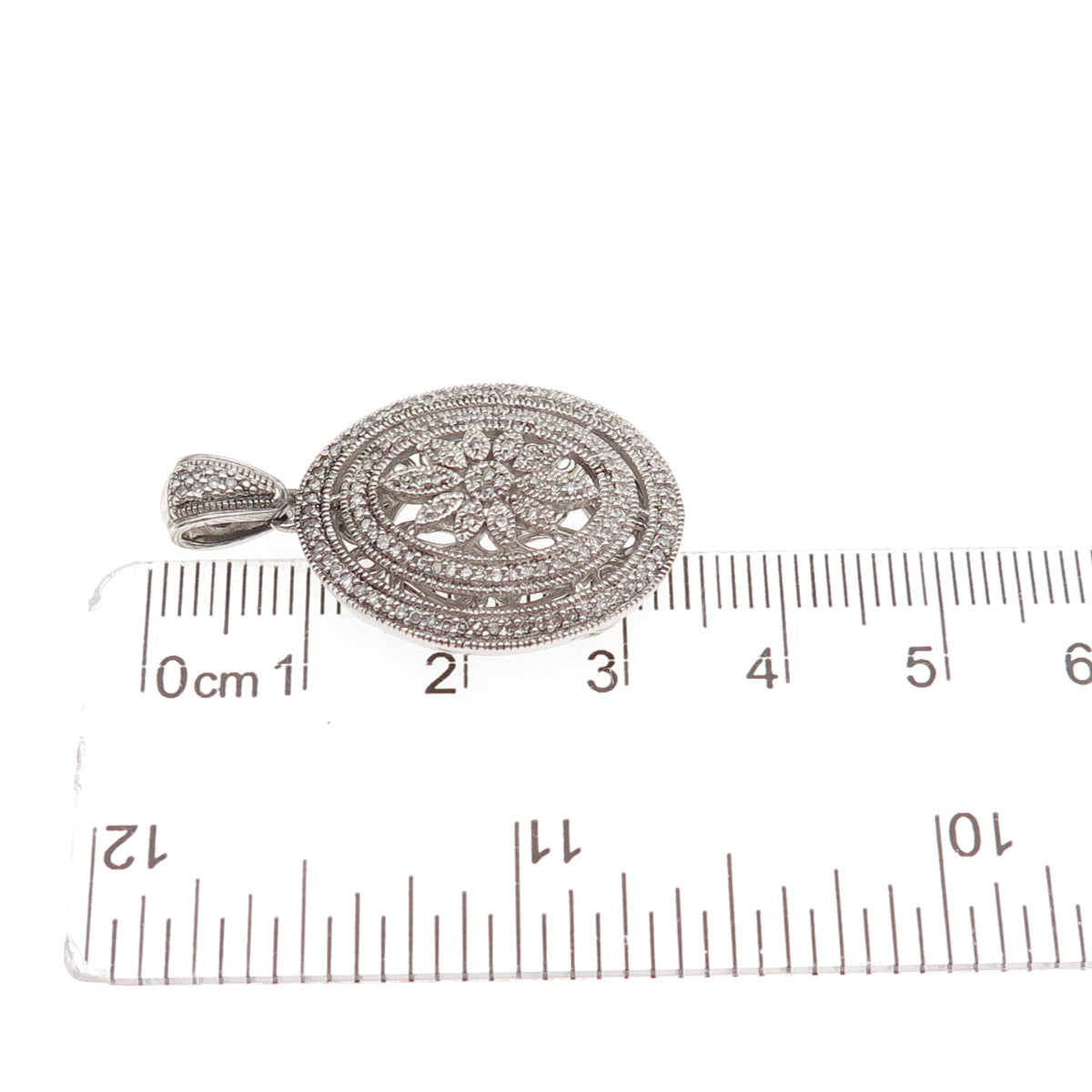 925 Sterling Silver Real Round-Cut Diamond Floral Charm Pendant