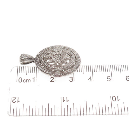 925 Sterling Silver Real Round-Cut Diamond Floral Charm Pendant