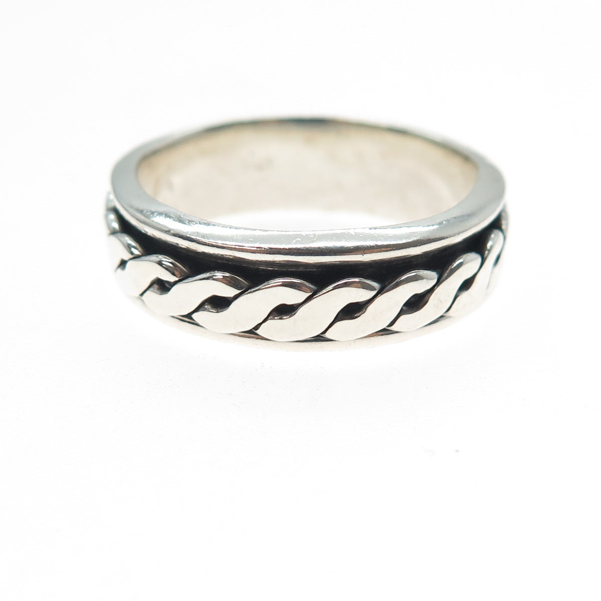 925 Sterling Silver Vintage Woven Oxidized Rotating Band Ring Size 13.25