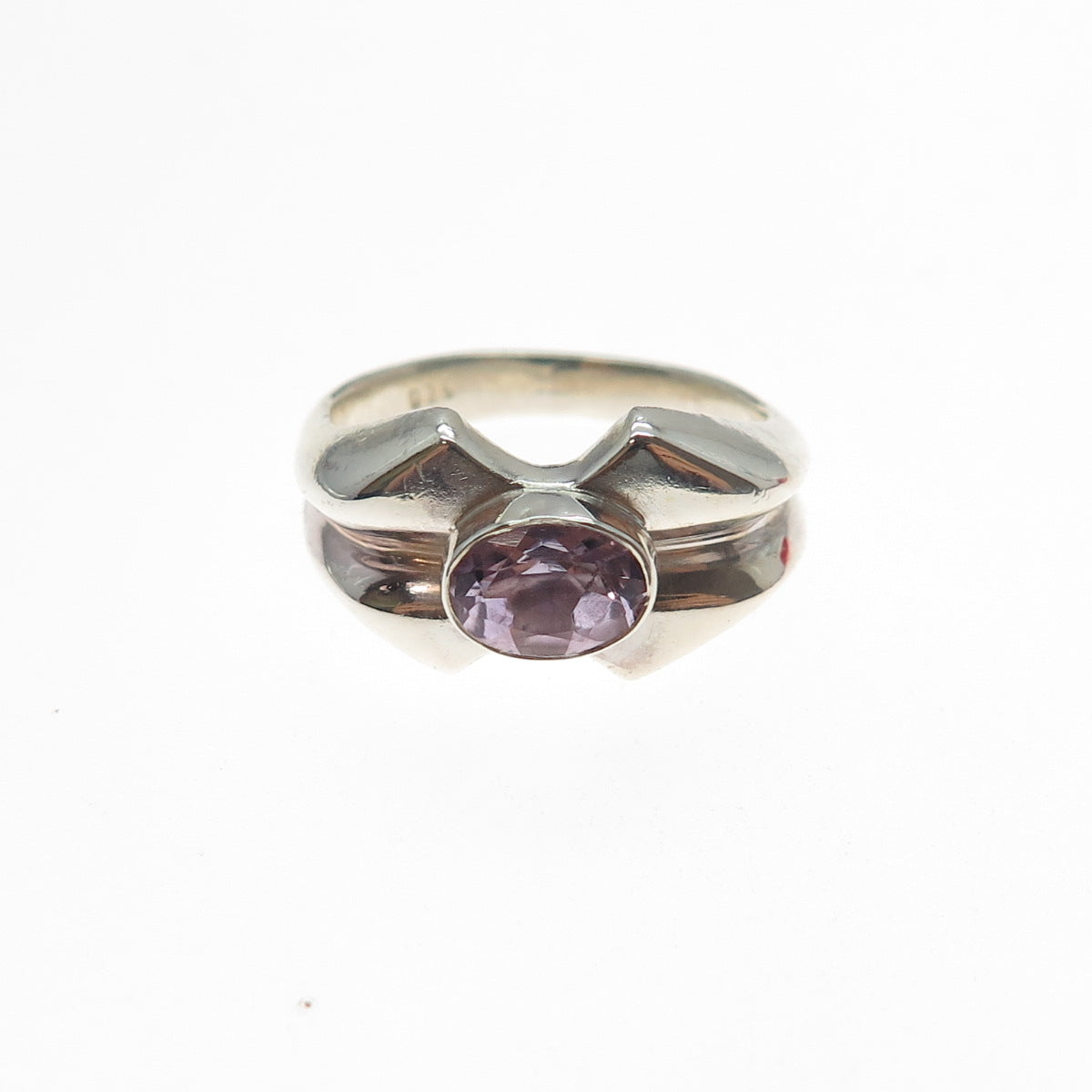 925 Sterling Silver Vintage Real Amethyst Modernist Ring Size 6.5