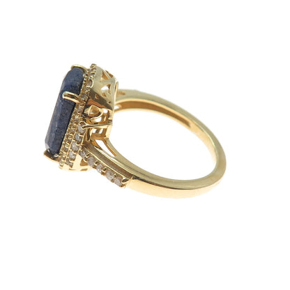DSMK 925 Sterling Silver Gold Plated Real Diamond & Sapphire Ring Size 9.25