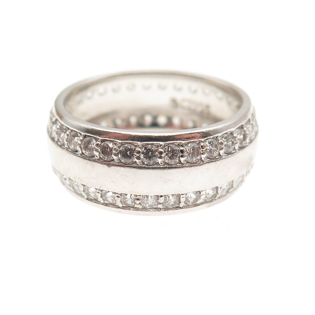 925 Sterling Silver Round-Cut C Z All Around Band Ring Size 7