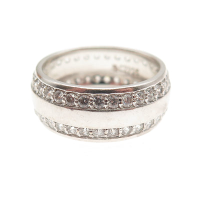 925 Sterling Silver Round-Cut C Z All Around Band Ring Size 7
