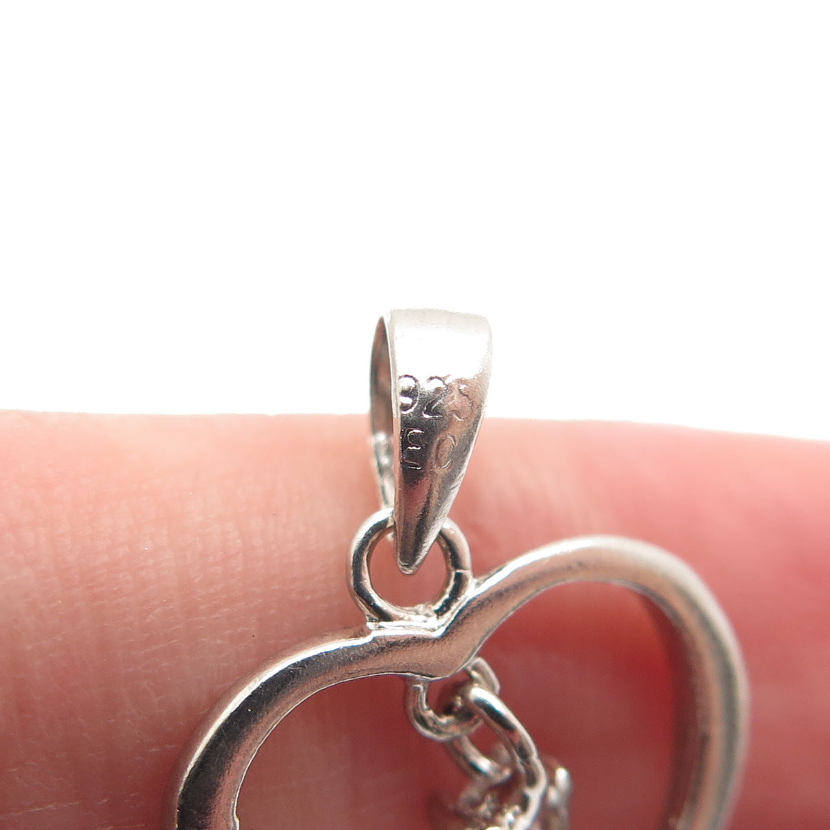 925 Sterling Silver Pear-Cut C Z Heart Minimalist Charm Pendant