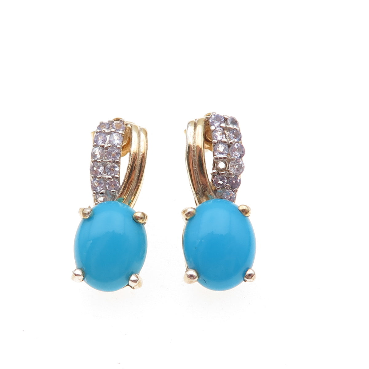 Chuck Clemency 925 Sterling Silver Gold Plated Real Turquoise Tanzanite Earrings