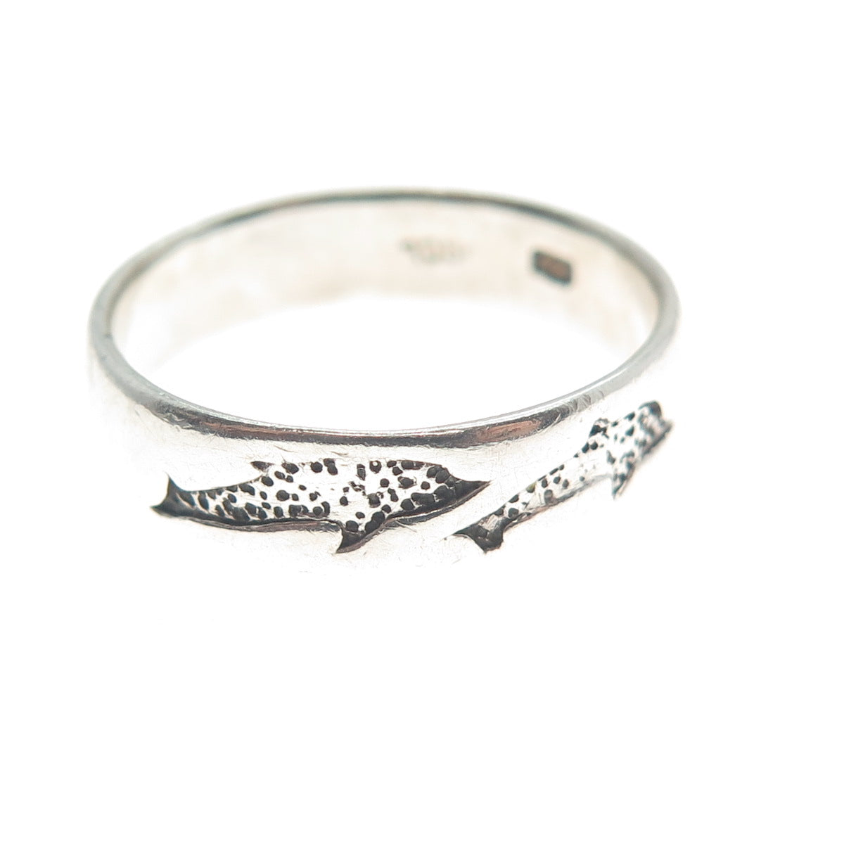 PETER STONE 925 Sterling Silver Vintage Friendly Dolphins Band Ring Size 8.5