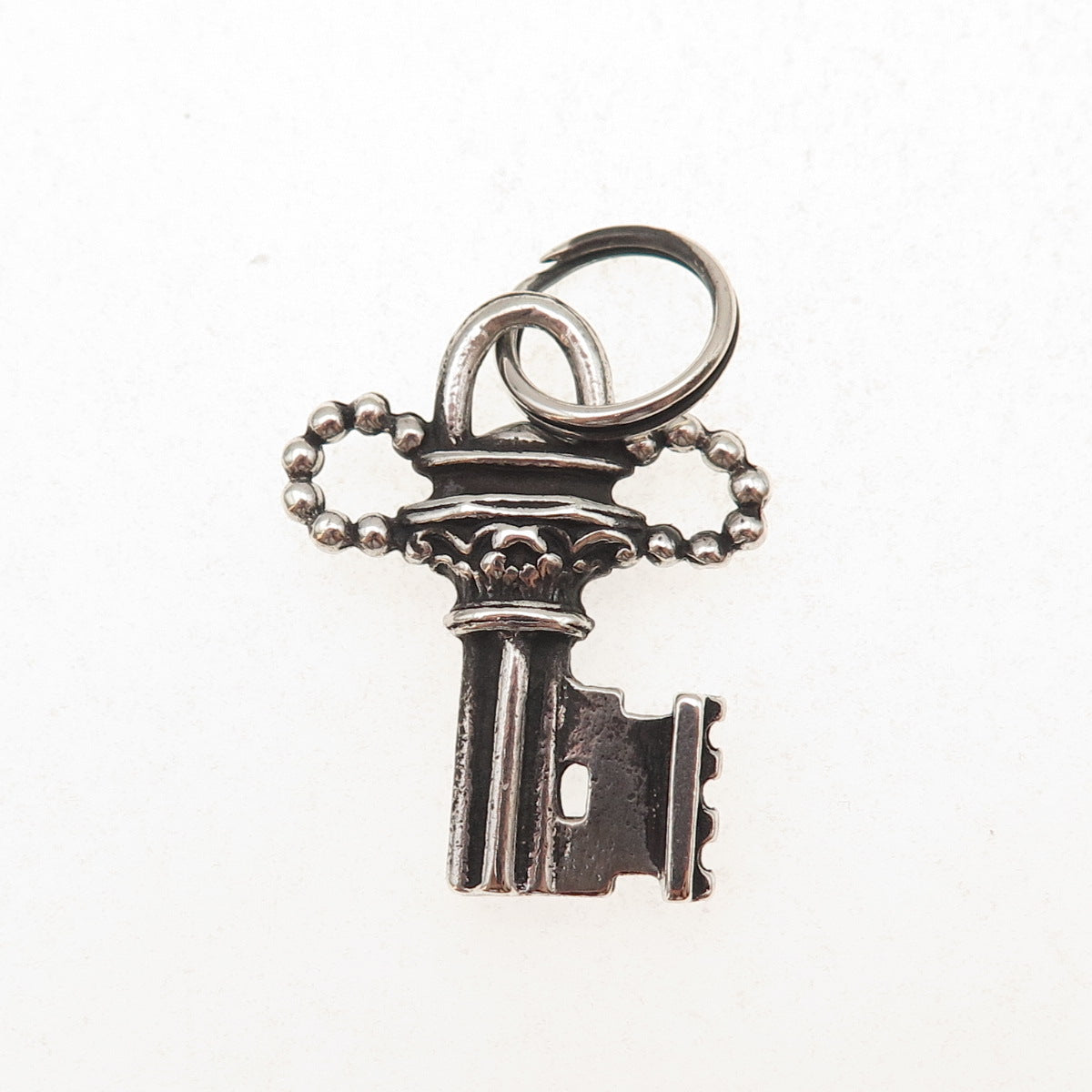 925 Sterling Silver Antique Art Deco Floral Key Oxidized Charm Pendant