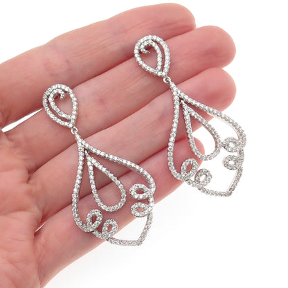 925 Sterling Silver Round-Cut C Z Ornate Dangle Earrings