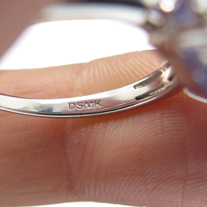 DSMK 925 Sterling Silver Real Round-Cut Tanzanite Triangle Ring Size 7.25