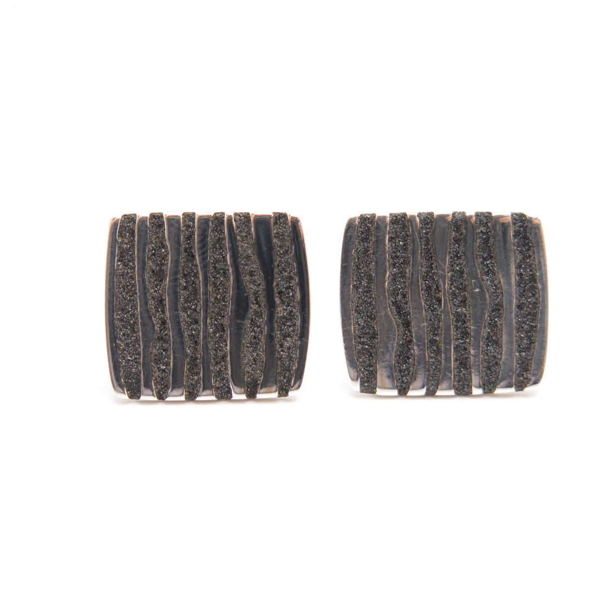 925 Sterling Silver Vintage Striped Square Cufflinks