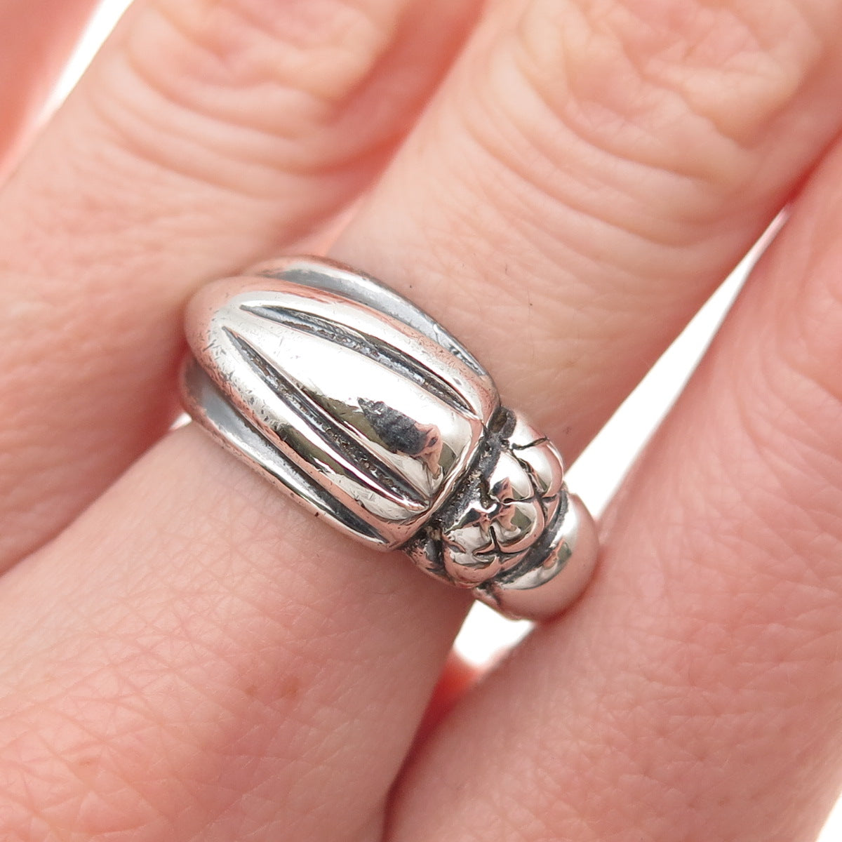 925 Sterling Silver Vintage Italy Modernist Oxidized Ring Size 6.75