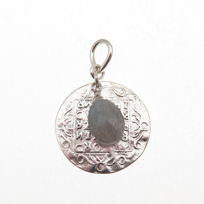 925 Sterling Silver Vintage Real Labradorite Venetian Coin Charm Pendant