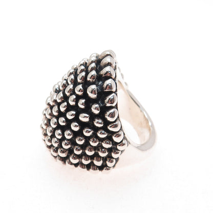 999 Fine Silver Vintage Mexico Modernist Beaded Oxidized Ring Size 8.5