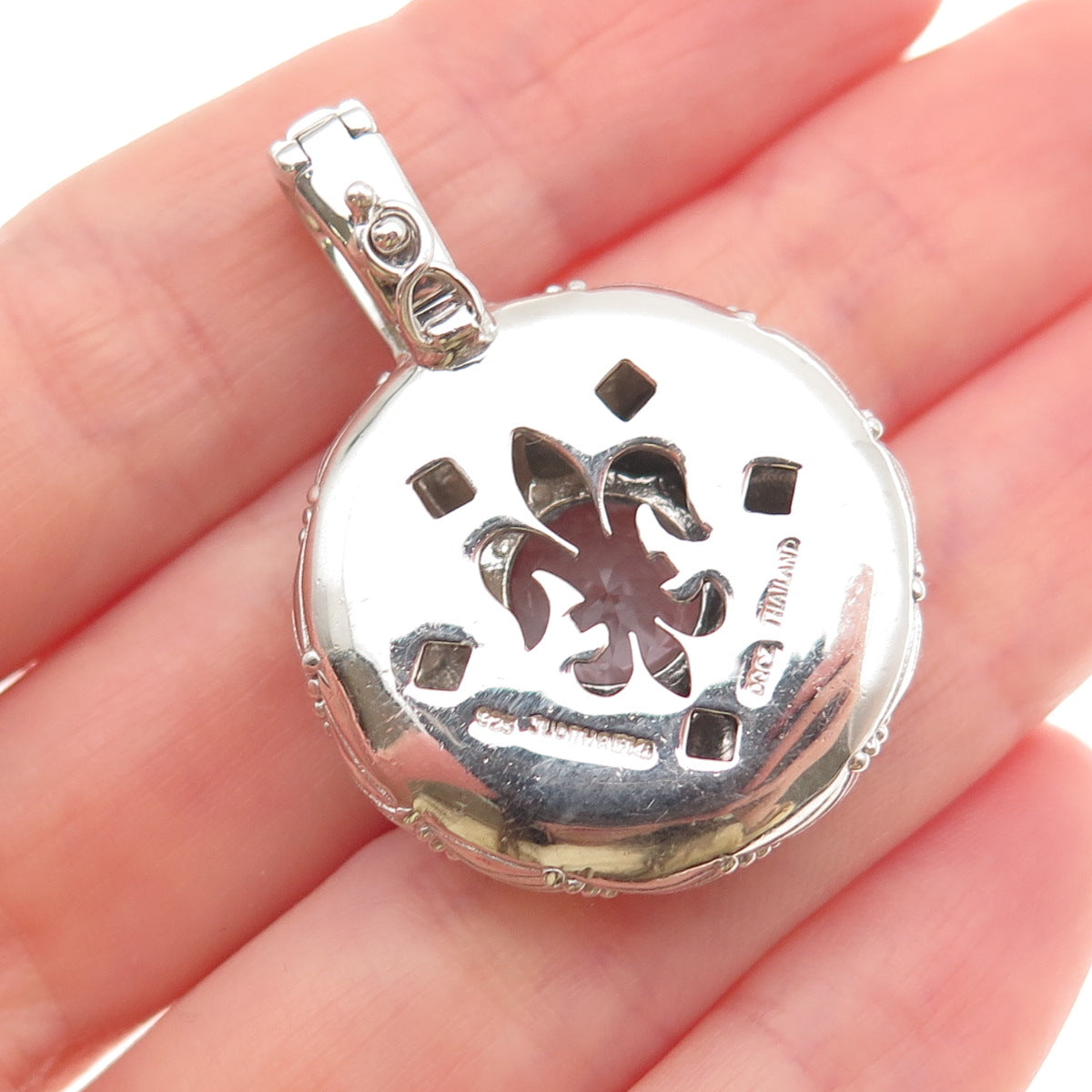 Judith Ripka 925 Sterling Silver Real Blue Topaz & C Z Round Disc Pendant