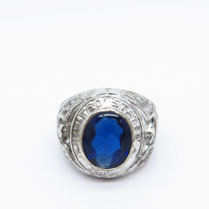 925 Sterling Silver Vintage Blue Glass Ring Size 8.5