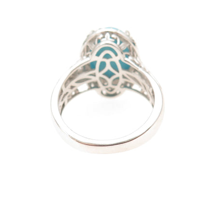 Chuck Clemency 925 Sterling Silver Real Turquoise & White Topaz Ring Size 8.25