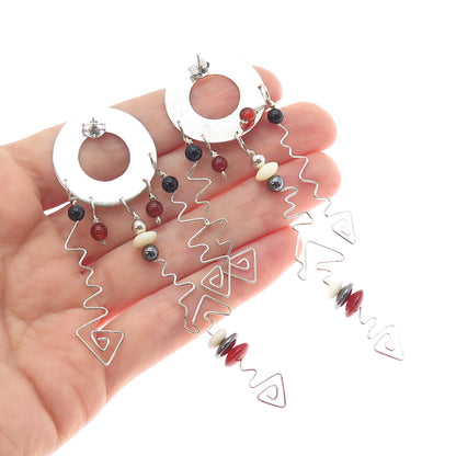 SPIRIT OF TWO Sterling Vintage 1990 Black White Onyx Carnelian Hematite Earrings
