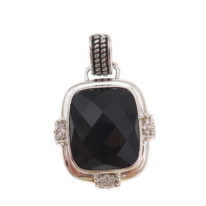 925 Sterling Silver Real Black Onyx & C Z Charm Pendant