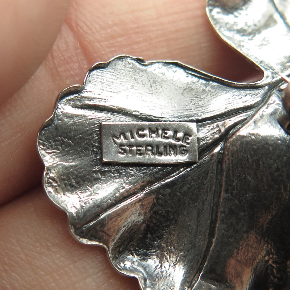 925 Sterling Silver Vintage Michele Sculptural Hammered Leaf Pin Brooch