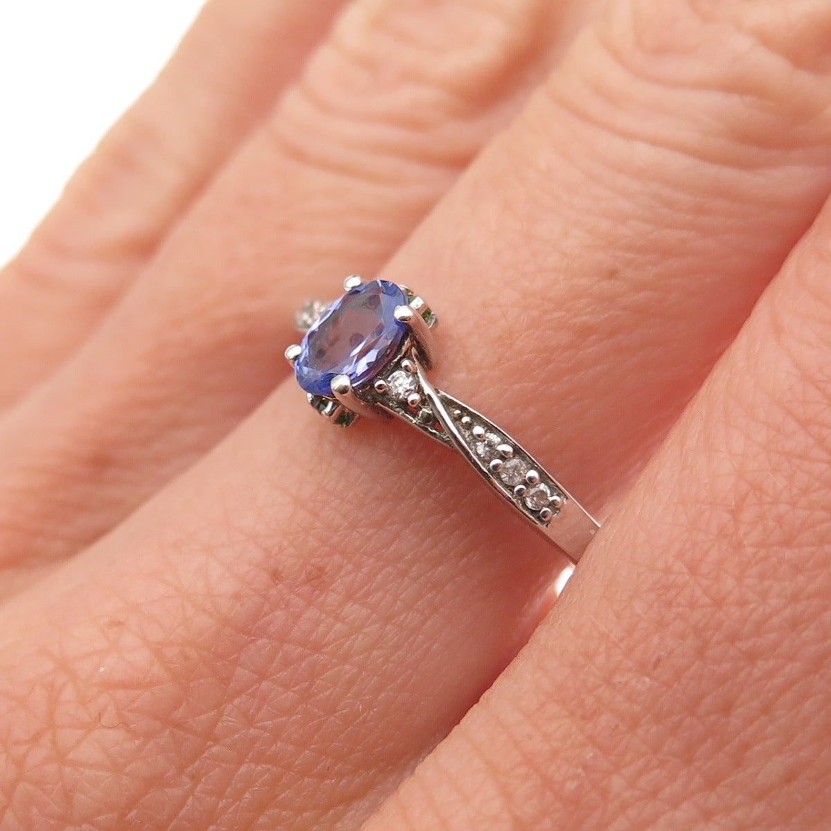 Chuck Clemency 925 Sterling Silver Real Tanzanite & White Topaz Ring Size 8