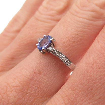 Chuck Clemency 925 Sterling Silver Real Tanzanite & White Topaz Ring Size 8