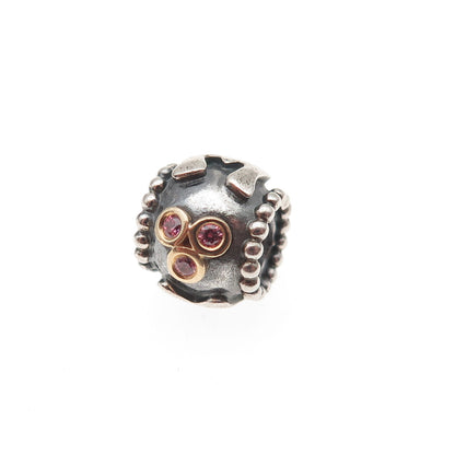 Pandora 925 Sterling Silver & Gold Swarovski Pink Crystal Mom Slide Bead Charm