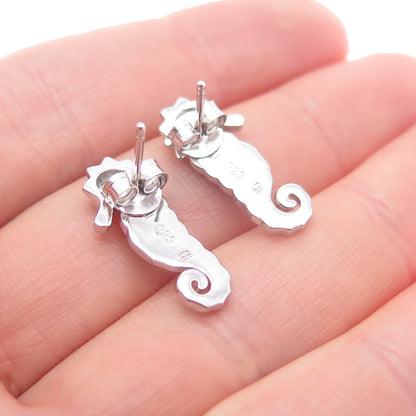 925 Sterling Silver Real Opal Seahorse Earrings