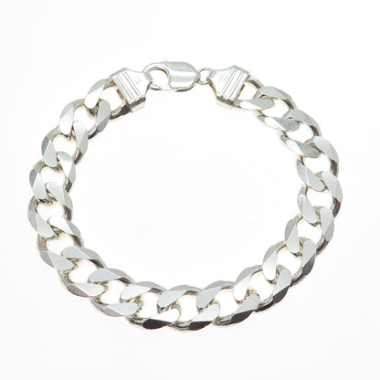 925 Sterling Silver Vintage Italy Curb Link Heavy 62.5g Bracelet 8.75"