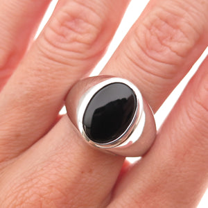 925 Sterling Silver Vintage Real Black Onyx Signet Ring Size 10