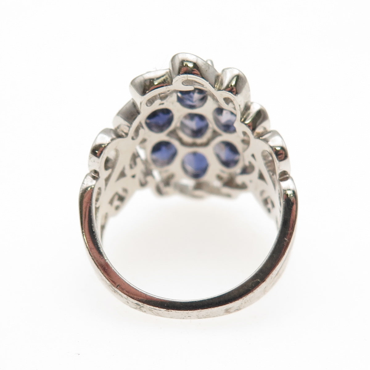 925 Sterling Silver Real Iolite & White Topaz Cluster Ring Size 6