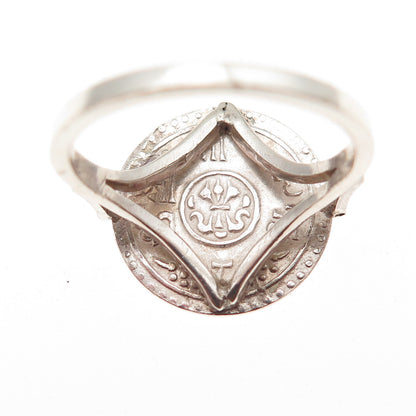 925 Sterling Antique 1911 Nepal 1/4 Mohar Prithvi Bir Bikram Coin Ring Size 6.75