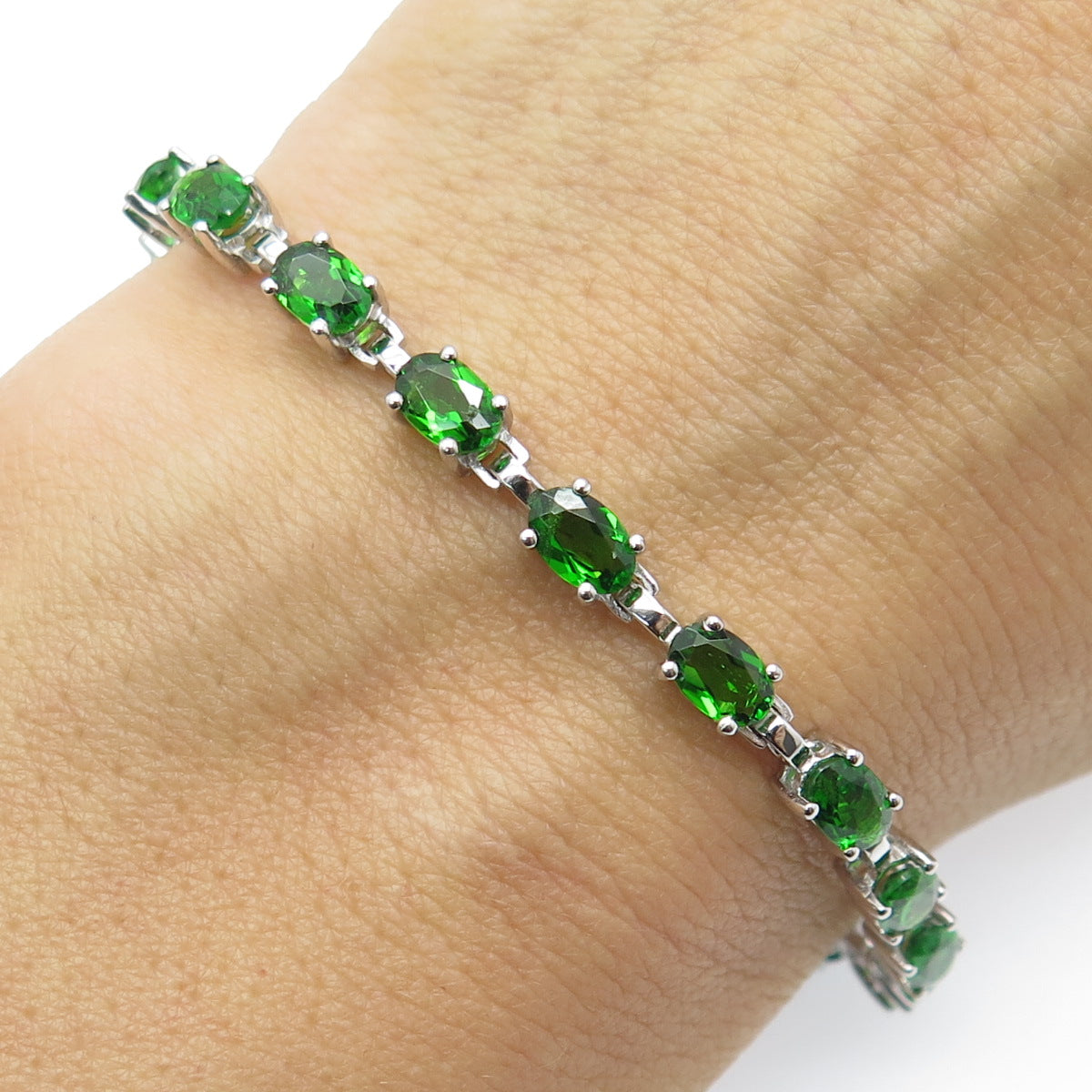 HAROLD TRUJILLO 925 Sterling Silver Peridot Gemstone Tennis Link Bracelet 7"