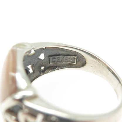 925 Sterling Silver Vintage Real Mother-of-Pearl Fleur-de-Lis Ring Size 7.25