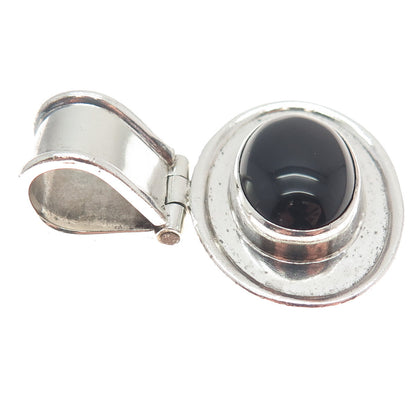 925 Sterling Silver Vintage Real Cabochon Black Onyx Modernist Pendant