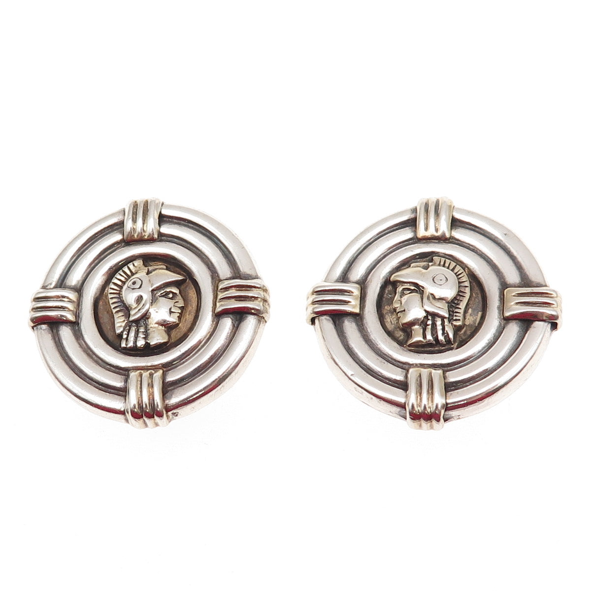 925 Sterling Silver Vintage Roman Warrior Oxidized Clip On Earrings