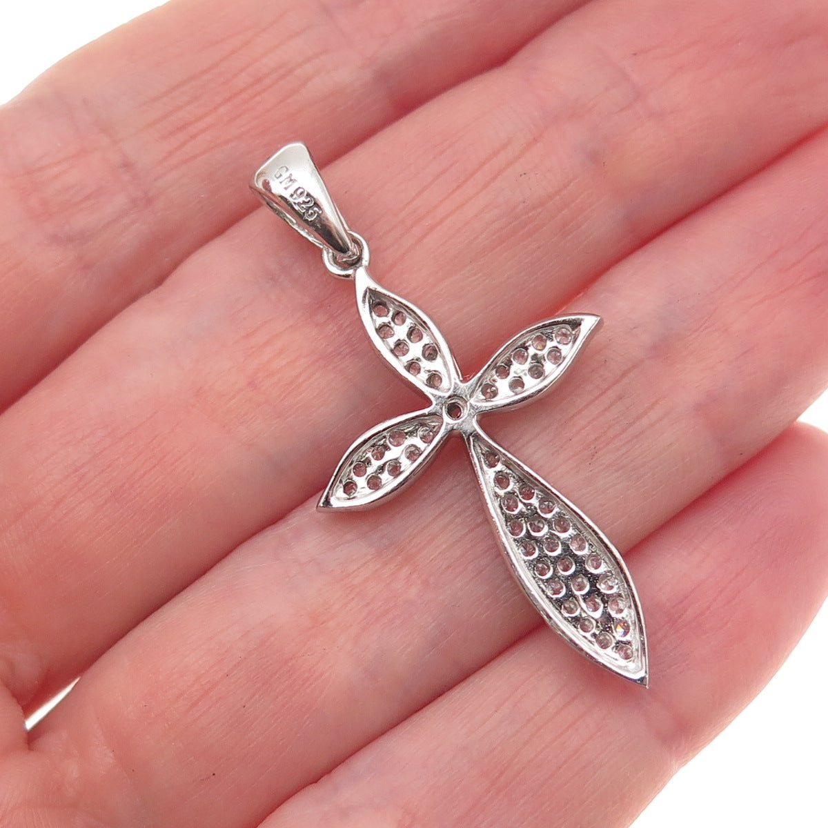 925 Sterling Silver Round-Cut C Z Cross Charm Pendant