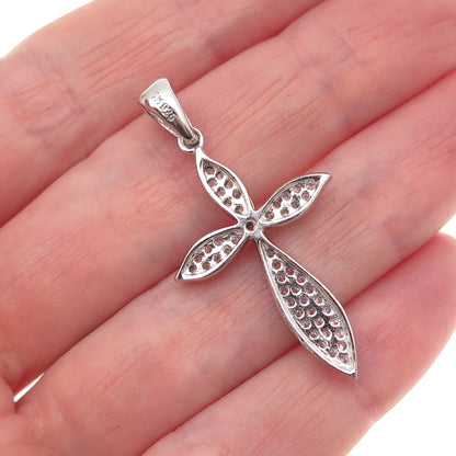 925 Sterling Silver Round-Cut C Z Cross Charm Pendant
