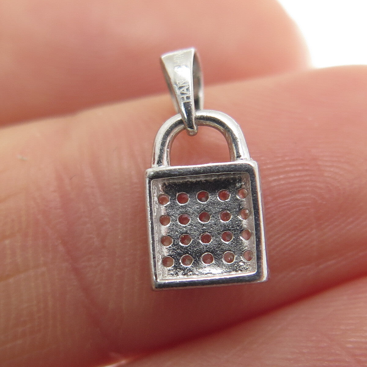 HAN 925 Sterling Silver Round-Cut C Z Lock Minimalist Charm Pendant