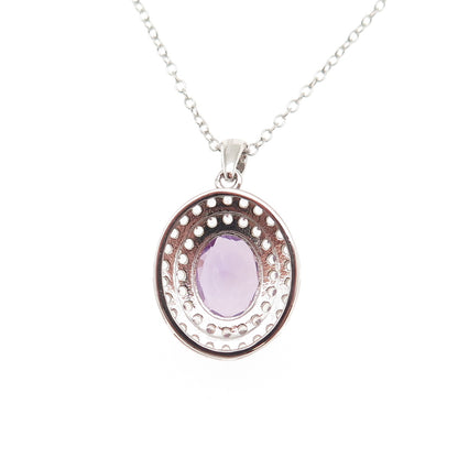 925 Sterling Silver Real White Topaz & Lab-Created Peacock Sapphire Necklace 18"