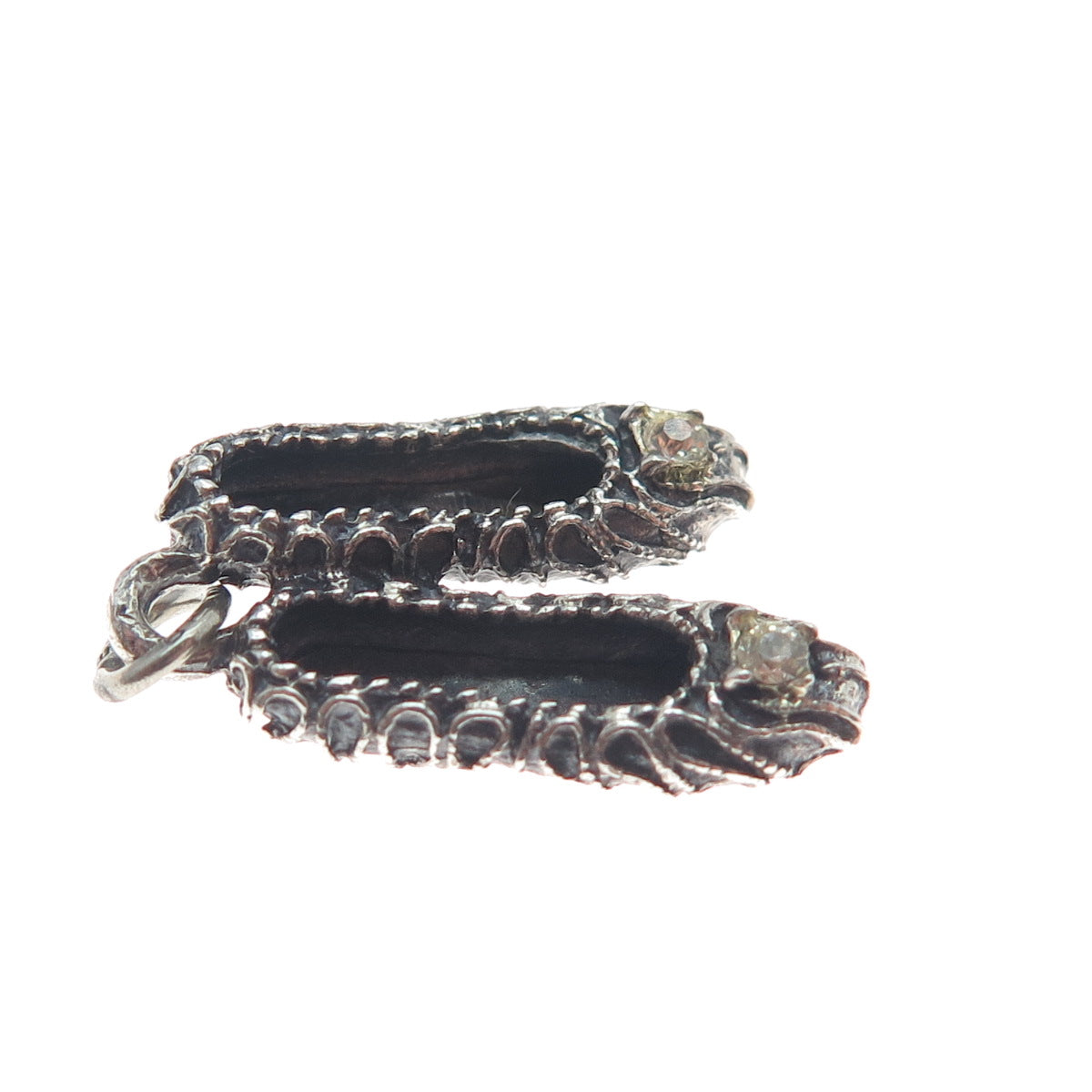 BEAU 925 Sterling Silver Vintage Rhinestone Ballerina Shoes Minimalist Pendant