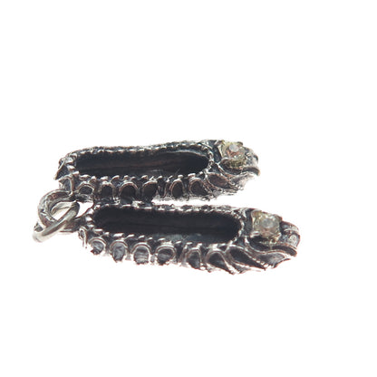 BEAU 925 Sterling Silver Vintage Rhinestone Ballerina Shoes Minimalist Pendant