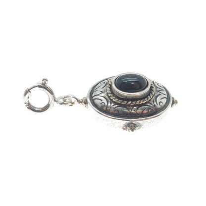 925 Sterling Silver Vintage Black Onyx Oxidized Spring Ring Clasp Charm Pendant