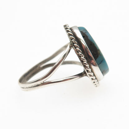 Old Pawn 925 Sterling Silver Vintage Southwestern Bisbee Turquoise Ring Size 7.5