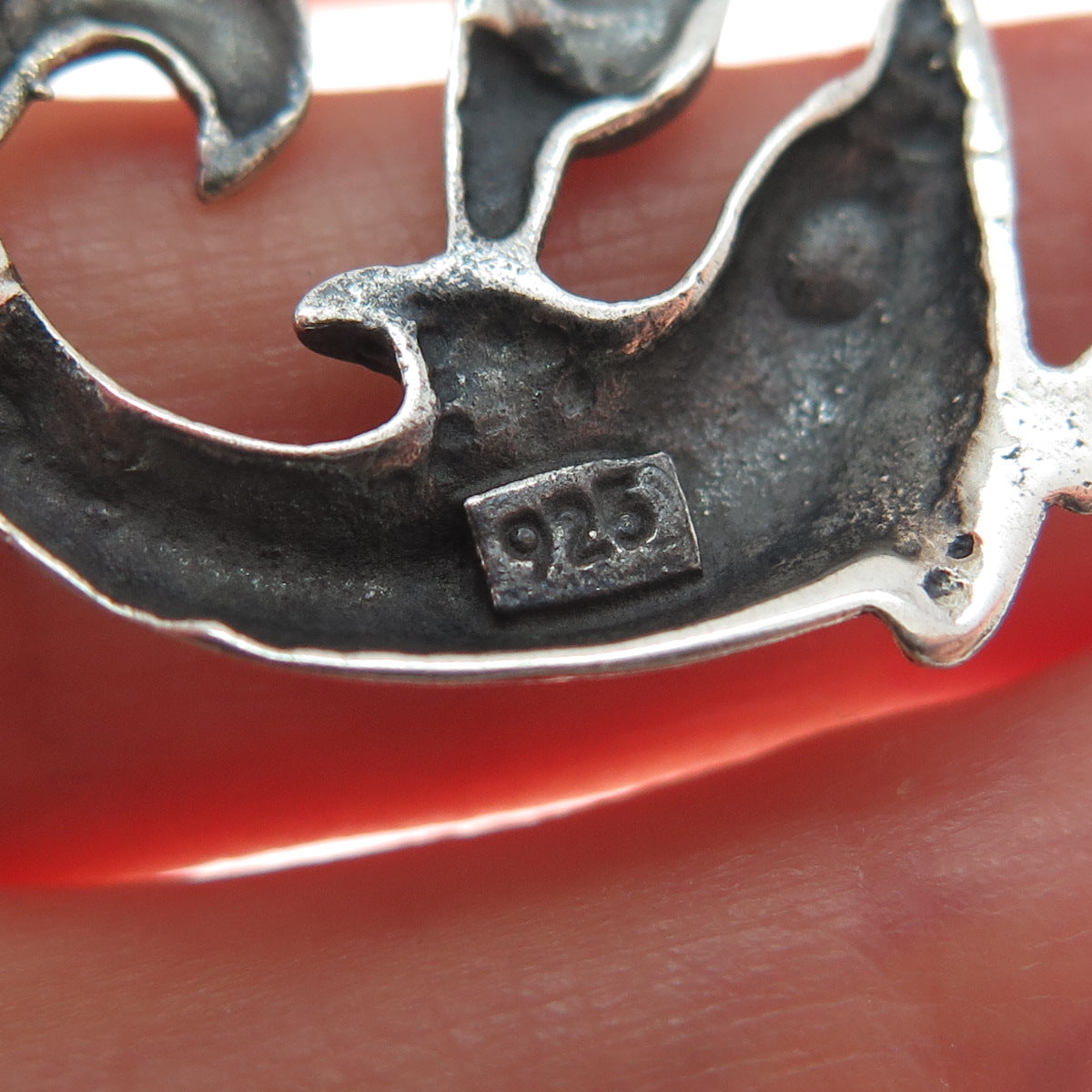 925 Sterling Silver Vintage Couple of Dolphins Friendship Oxidized Pendant