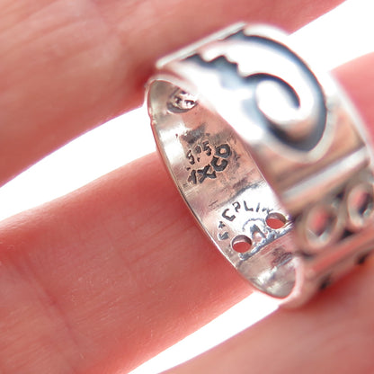 925 Sterling Silver Vintage Mexico Tribal Symbol Oxidized Band Ring Size 7.25