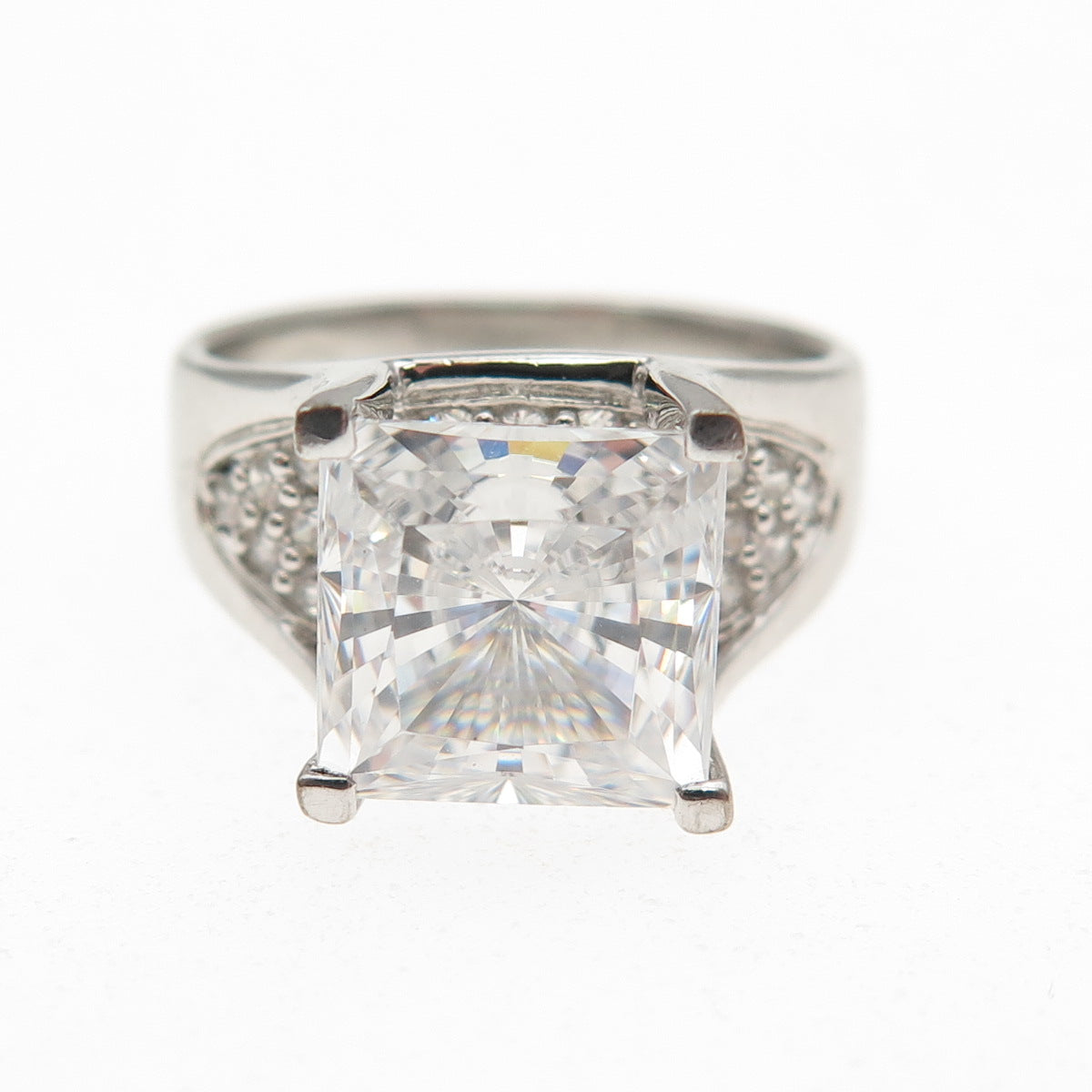 925 Sterling Silver Princess & Round-Cut C Z Engagement Ring Size 7