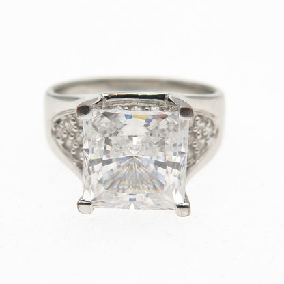 925 Sterling Silver Princess & Round-Cut C Z Engagement Ring Size 7