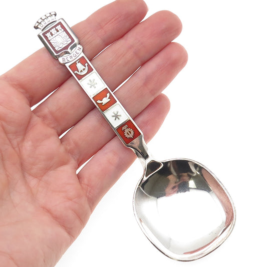 MAGNUS AASE 925S Sterling Vintage Norway Enamel Bergen Coat of Arms Baby Spoon