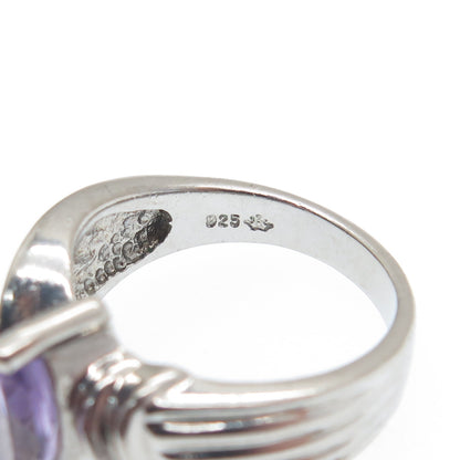 MONICA JAIN Sterling Silver Vintage Real Marquise-Cut Amethyst Ring Size 6.25