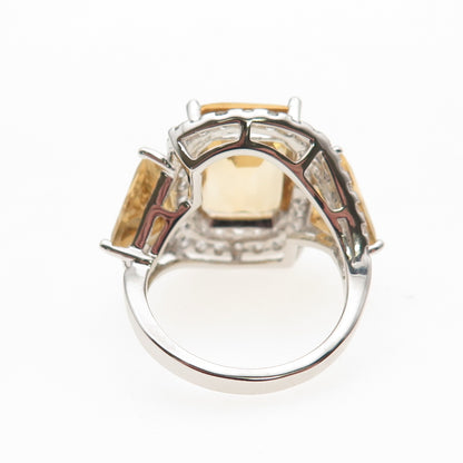 925 Sterling Silver Real Citrine & White Topaz Ring Size 7